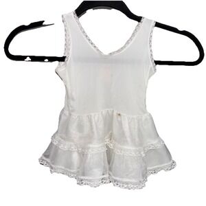 Vintage "ME"  Petticoat Slip Dress Girl 2T Ivory Nylon Ruffled Lace